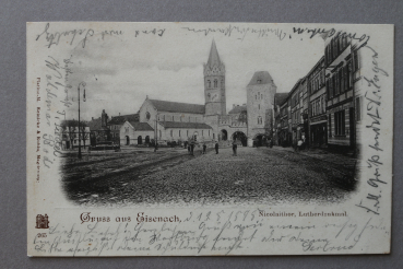 Ansichtskarte AK Gruß aus Eisenach 1898 Nicolaitor Lutherdenkmal Geschäfte Ortsansicht Architektur Thüringen